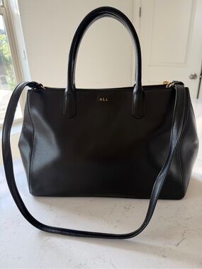 Lauren Ralph Lauren Black Leather Commuter Tote Crossbody